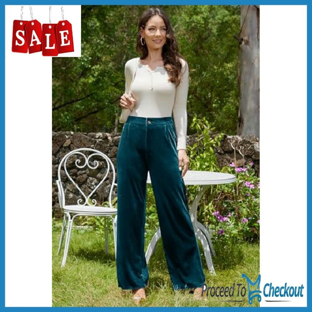 Stretchy Velvet Wide Leg Palazzo Pants High Waisted Dressy Casual - Picture 3 of 8